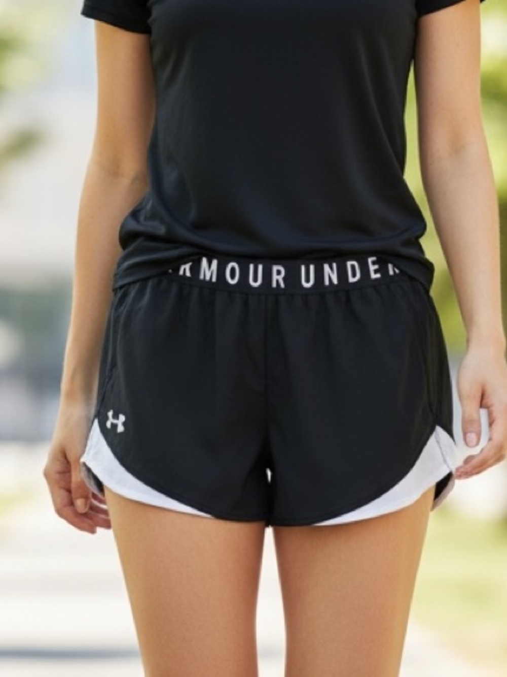 Under Armour Black Athletic Shorts with White Trim